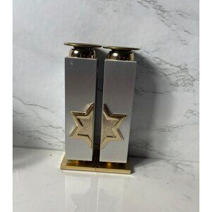 2 Pcs Oppenheim 24k Gold & Silver Plated JERUSALEM RD Candle Holder